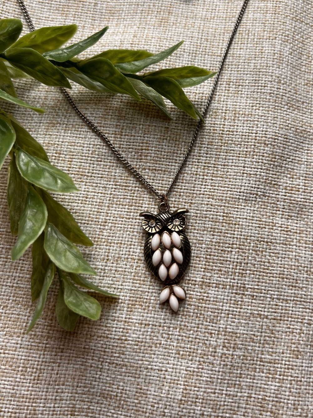VINTAGE Whimsy Metal Owl Beaded Bird Necklace